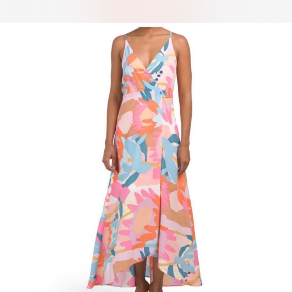 Hutch Anthropologie Multicolor floral Abstract Wrap Maxi Dress spring large